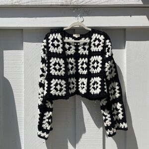 Black and White Geometric Cardigan Sweater